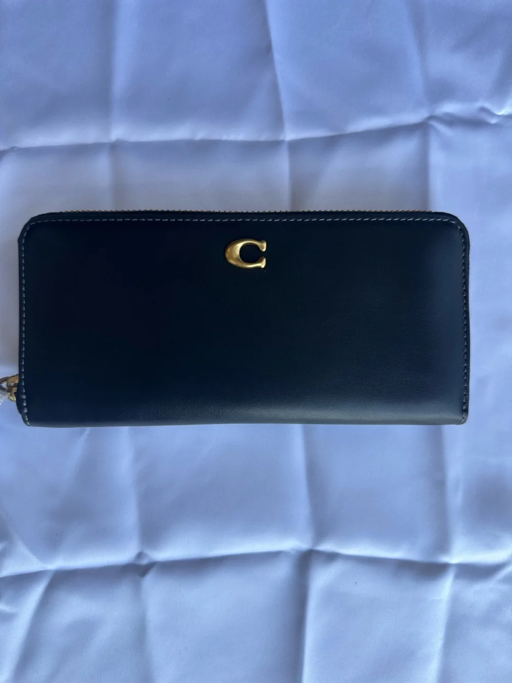 Coach Black Leather Zip Phone Wallet with Gold Tone Hardware